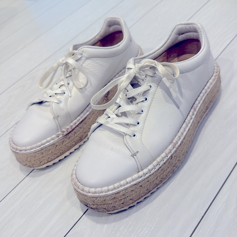 Rag & Bone White Tan Rope Kent Leather Espadrille Platform Sneakers sz 37.5 / 7